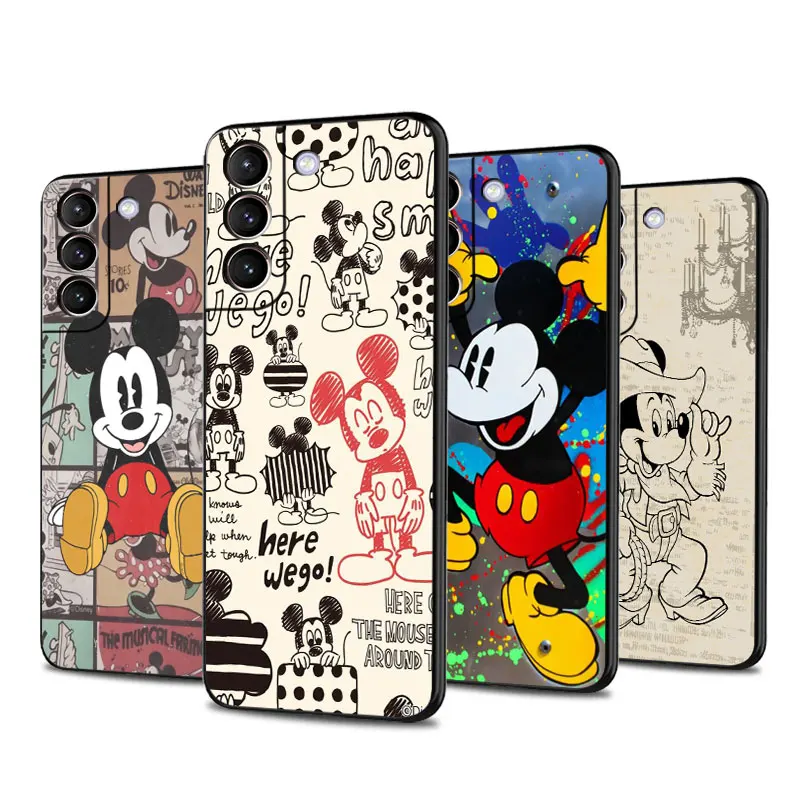 Retro Mickey Mouse Case For Samsung Galaxy S22 Ultra S23 S20 FE S21 Plus S10 S10e S9 S8 S24 Black Mobile Soft Phone Cover