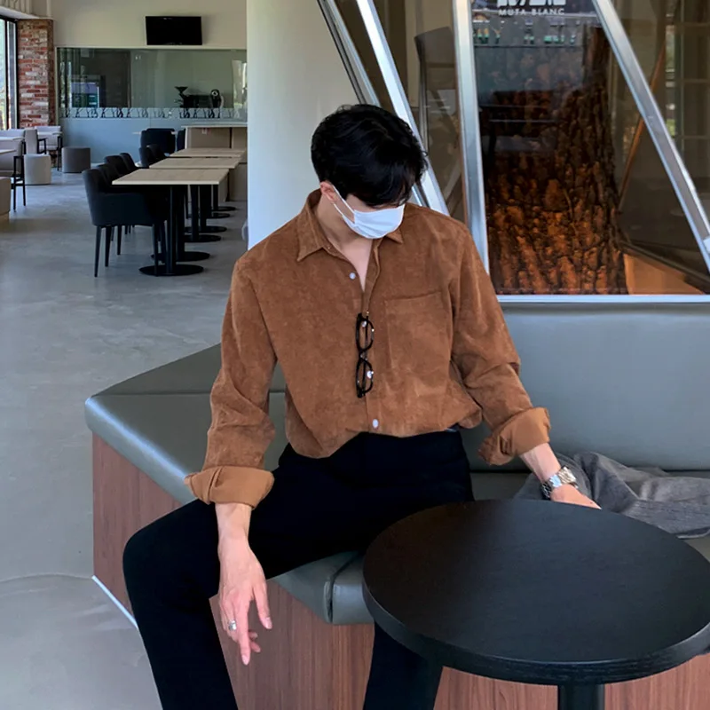 

Вельветовая мужская рубашка в стиле ретро с длинными рукавами, модная крутая рубашка в корейском стиле, свободная куртка на весну и осень