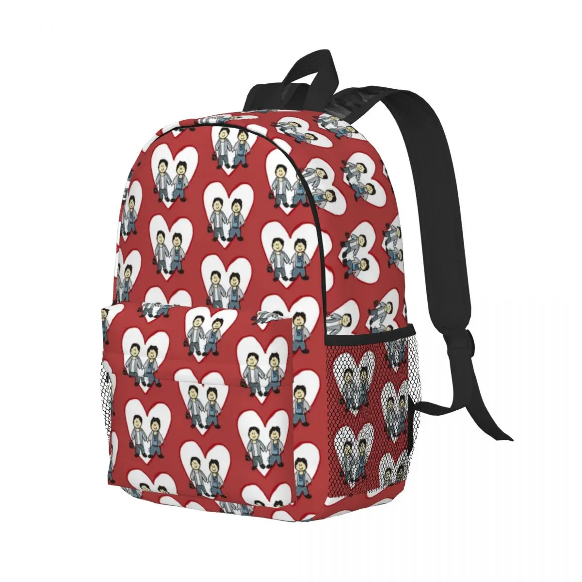 Adam e Amanda Heart Stick Figures Novo padrão elegante Bolsa escolar estampada mochila leve de 15 polegadas