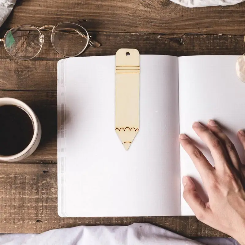 Wooden Bookmarks Blank DIY Wood Craft Blank Bookmarks Unfinished Wood Hang Tags with Holes and Ropes Rectangle Blank Bookmark