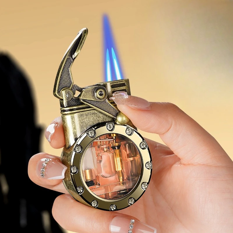 Rocker Lighter Windproof Spray Double Flame Transparent Window Lighter Smoking Accessories Men's Gift Novelty and Uniqueness