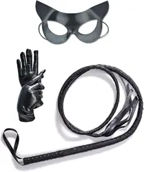 Woman Cat Fox Cosplay Costume Catwoman Selina Kyle Mask With Whip Gloves Halloween Party Women Superhero Costume Headgear