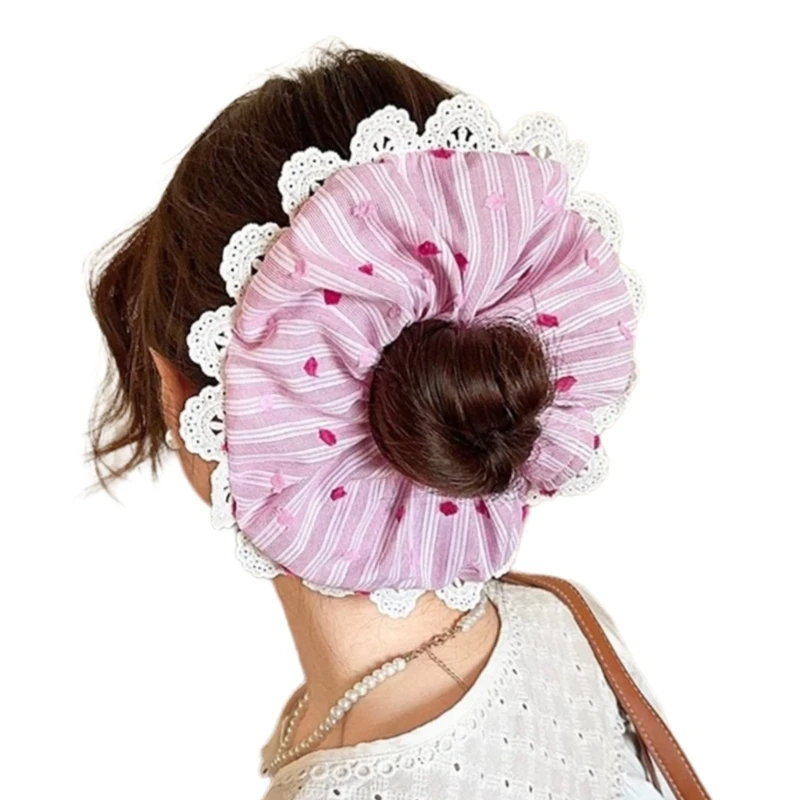 

652F Lace Hair Rope Hair Bun Scrunchies Elastic Hair Rope Big Hair Scrunchy Heavy Duty HairBands Female Accessories