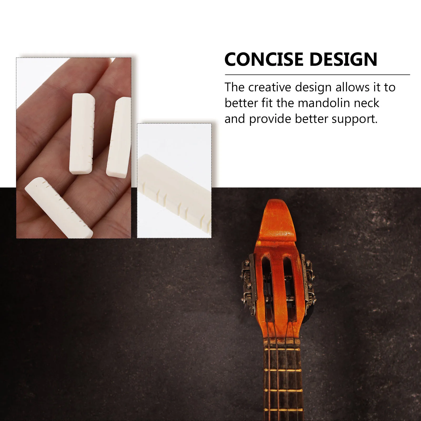 

3Pcs Mandolin Part Smooth Comfortable Textured Design Safe Durable Easy Maintenance White Mandolin Saddle Neck Rest