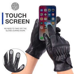 Sheepskin Driving Gloves Leather Men's Motorcycle Glove Warm Touch Screen Leather Protection Wear Resistance Cycling Protection