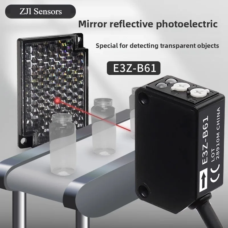 E3Z-B61 specular reflection photoelectric switch sensor detects transparent and non-transparent all objects 2 meters adjustable