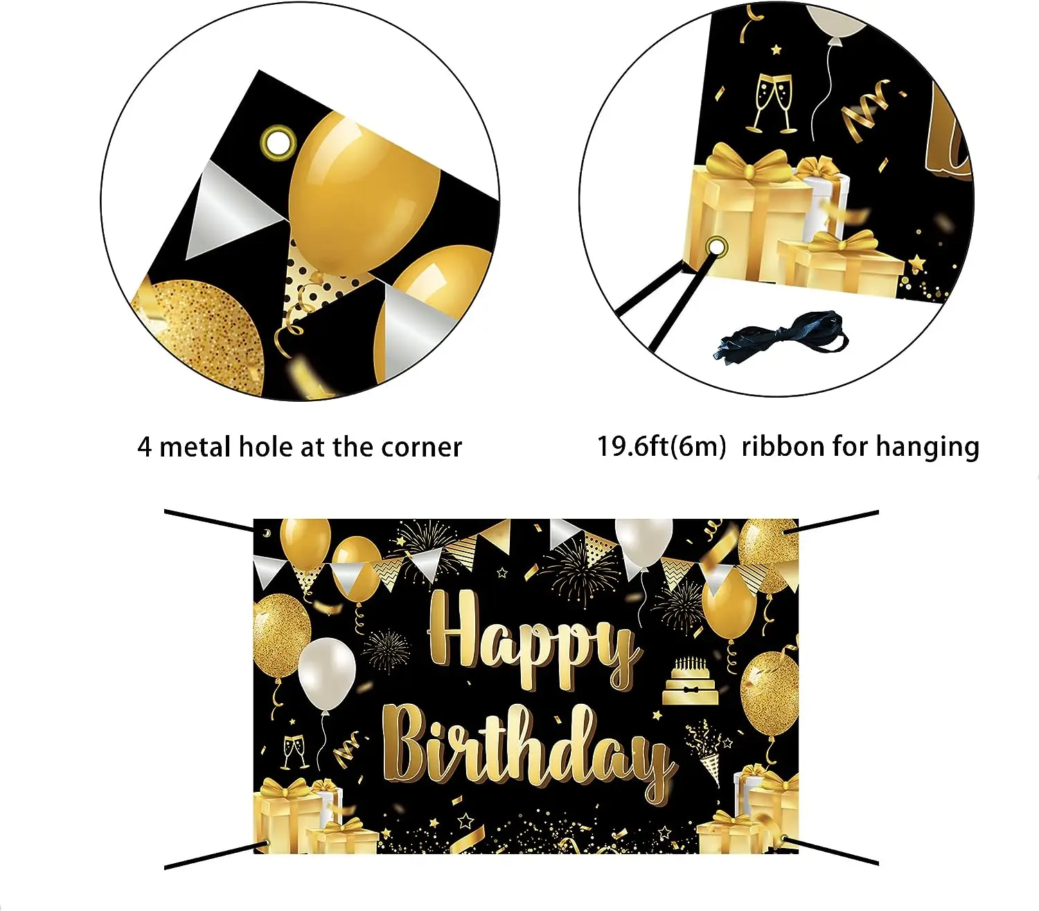 Golden Black Birthday Party Backdrop Glitter Photo Booth Background Banner Happy Birthday Party Decor Adult 20 30 40 50 60 70 80