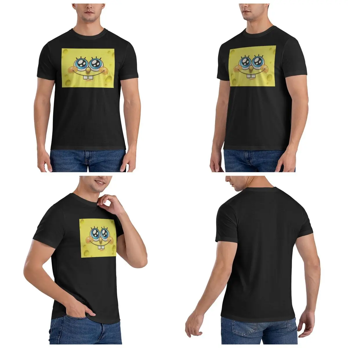 SpongeBob T-Shirt for Men Cotton Oversized T Shirts Men's Tees Short Round Neck Summer Clothes Tops S-6XL