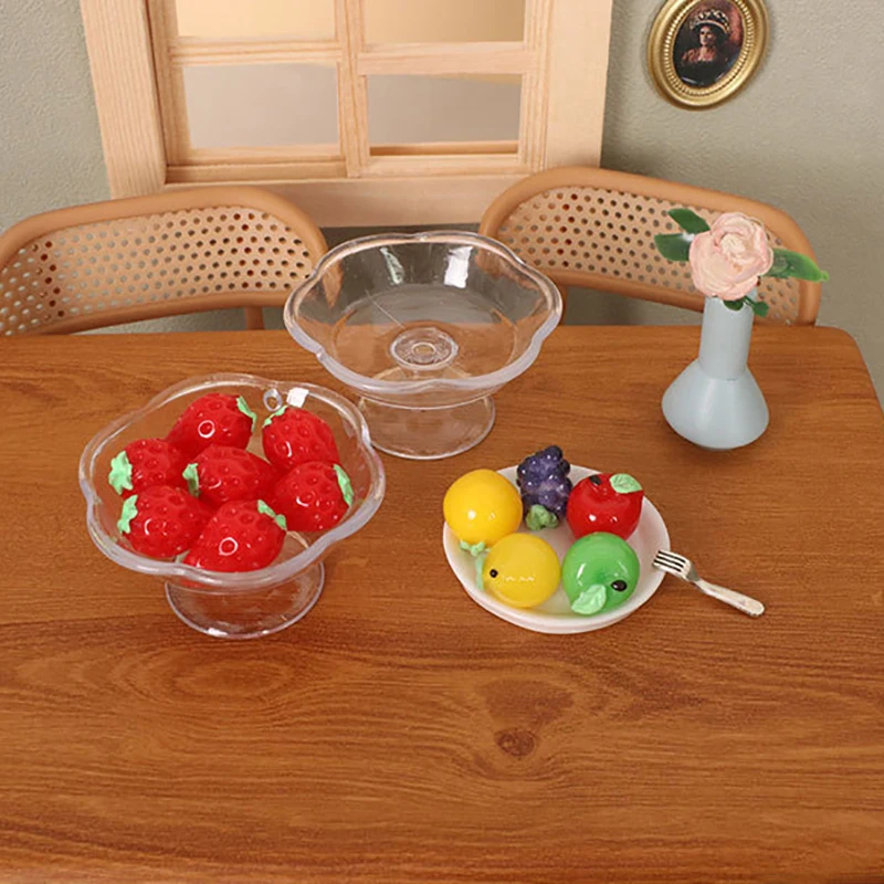 Simulation de fruits avec plat transparent, maison de courses, mini nourriture, accessoires de décoration de maison de poupées, accessoires de tir sur scène, 1/12