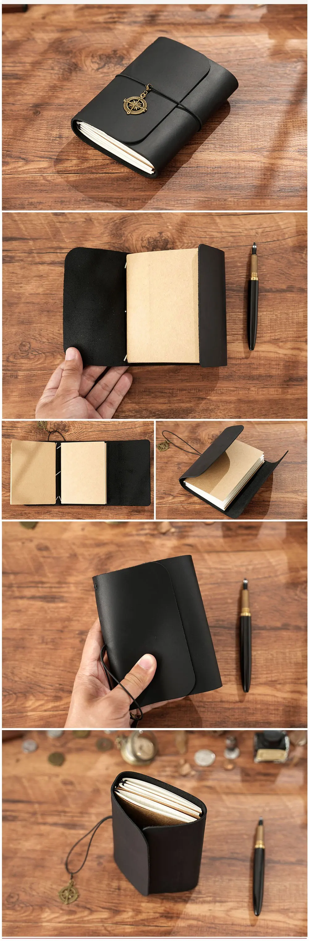 A5 Three Fold Journal Real Leather Notebook Refillable Vintage Style Diary Traveler Note Books Back to School Gift
