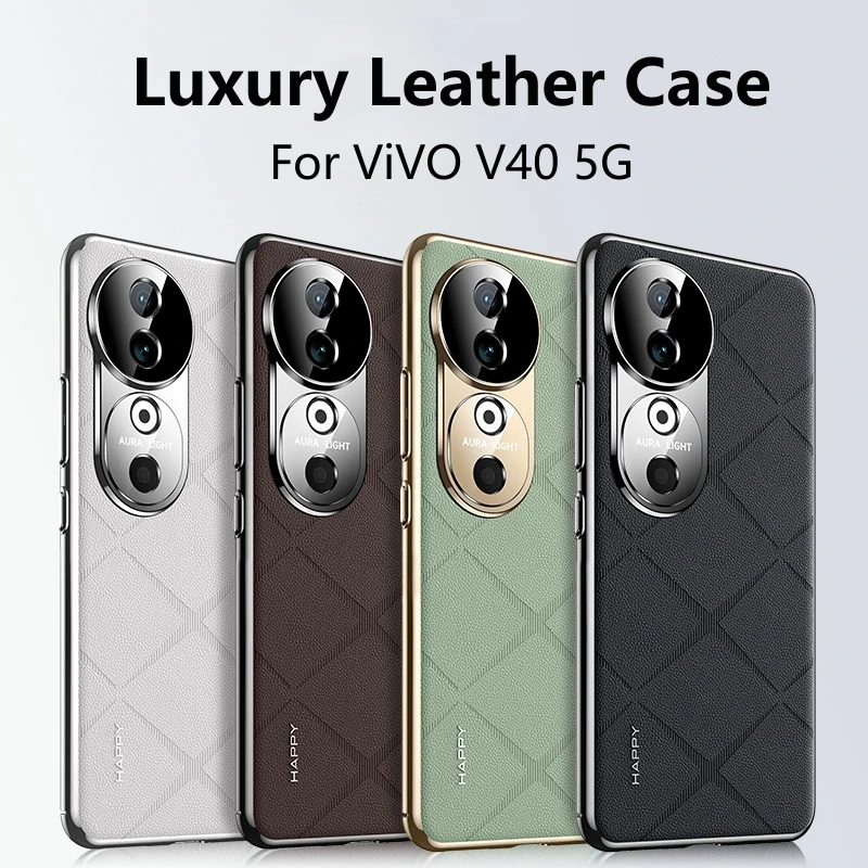 Case For VIVO V40 5G Case Luxury Leather Back Cover For Vivo V 40 Stylish Electroplate Camera Protect Shell Shockproof Bumper