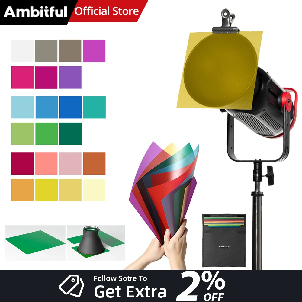 Filtres de couleur pour éclairage de studio AMBITFUL 22 couleurs 30*30cm pour photographie, accessoires de studio LED COB, gels de correction de couleur