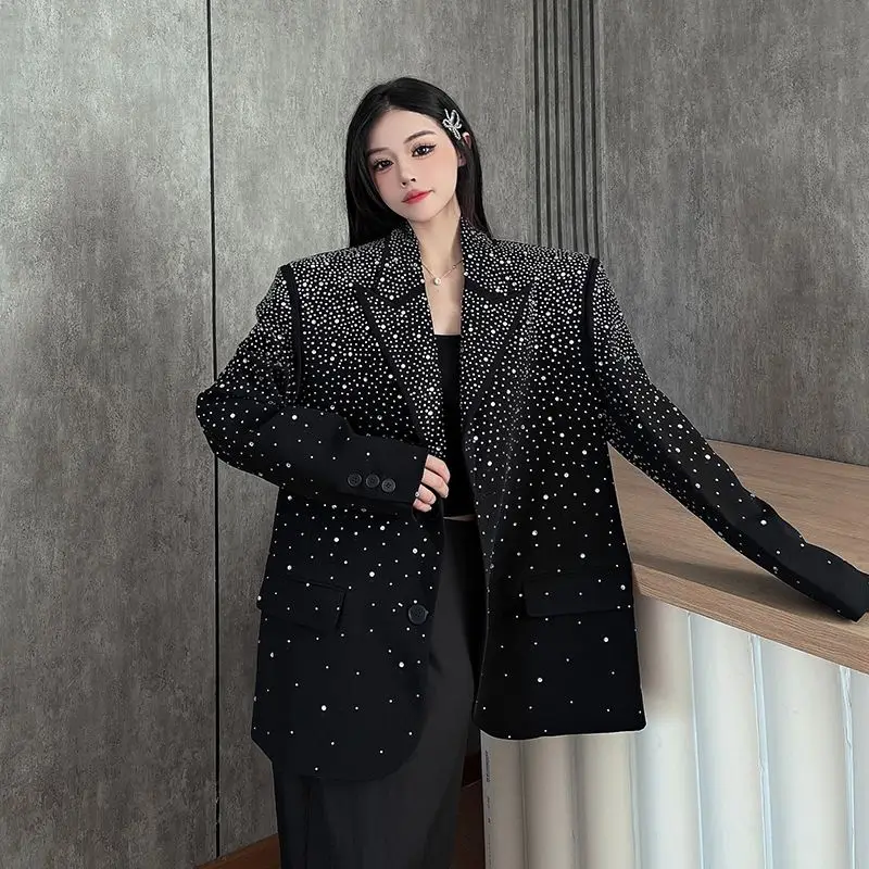 2026 frühling Herbst Frauen Blazer Mantel Heißer Stanzen Schwere Industrie Anzug Neue Lose Anzug Top