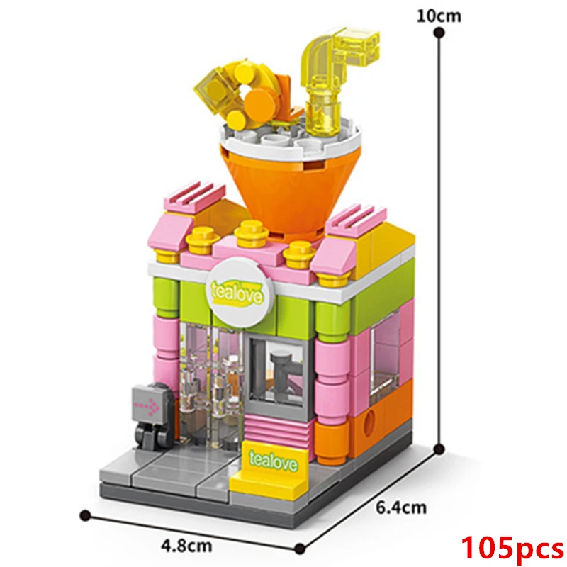 NEW DIY Restaurant Coffee Milk Tea Store Street View Food House Building Blocks Kit Girls Bricks Movie Model Kids Toy Children