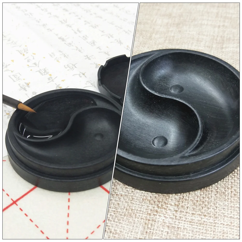 

1Pcs Calligraphy Ink Box Tai Ji Diagram Shape Durable Traditional Students Inkstone Ink Grinding Dish Painting Accessory