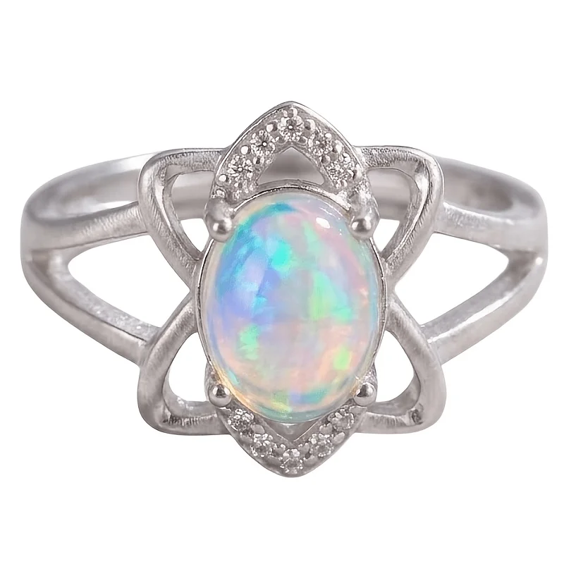 1pc 68mm Natural Opal, S925 Sterling Silver Ring | Play-of-Color | Minimalist | Halloween, Black Friday, Thanksgiving Gifts 019