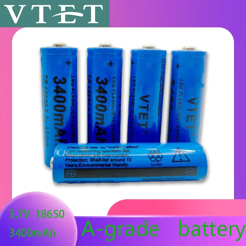 2024 New 18650 3.7V 3400mAh Rechargeable Battery for Flashlight Torch Headlamp Li-ion Rechargeable Battery Drop DIY FAN