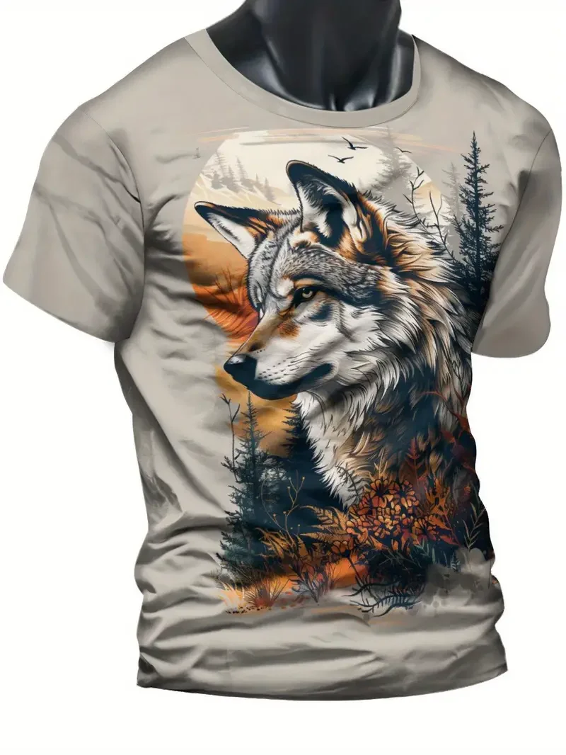 Animal Wolf Pattern Men\'s T shirt Fashion Crew Neck Short Sleeve Sport Tee Versatile Comfortable T-shirt Athletic Style Clothing