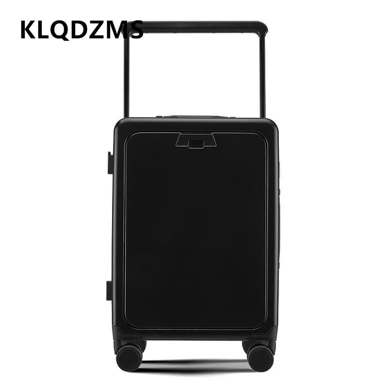 KLQDZMS tas perjalanan bagasi 20 inci bingkai aluminium casing Boarding Laptop bukaan depan casing troli 24 "koper pengisi daya USB