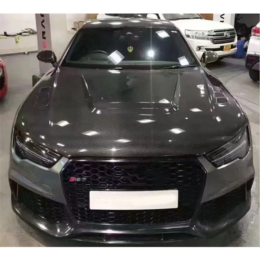 رائجة البيع ألياف الكربون تنفيس بونيه هود محرك السيارة غطاء الصمام الأمامي لأودي A7 ، ترقية ضبط السيارة المهنية