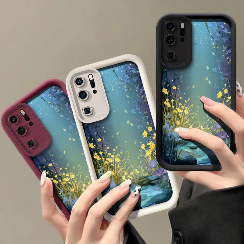 Phone Case For Huawei P30 P20 P P50 Pro P40 Lite 5G Smart Pro Y9 Prime 2019 Y7A Y9S Fashion Flower Print Shockproof Matte Cover