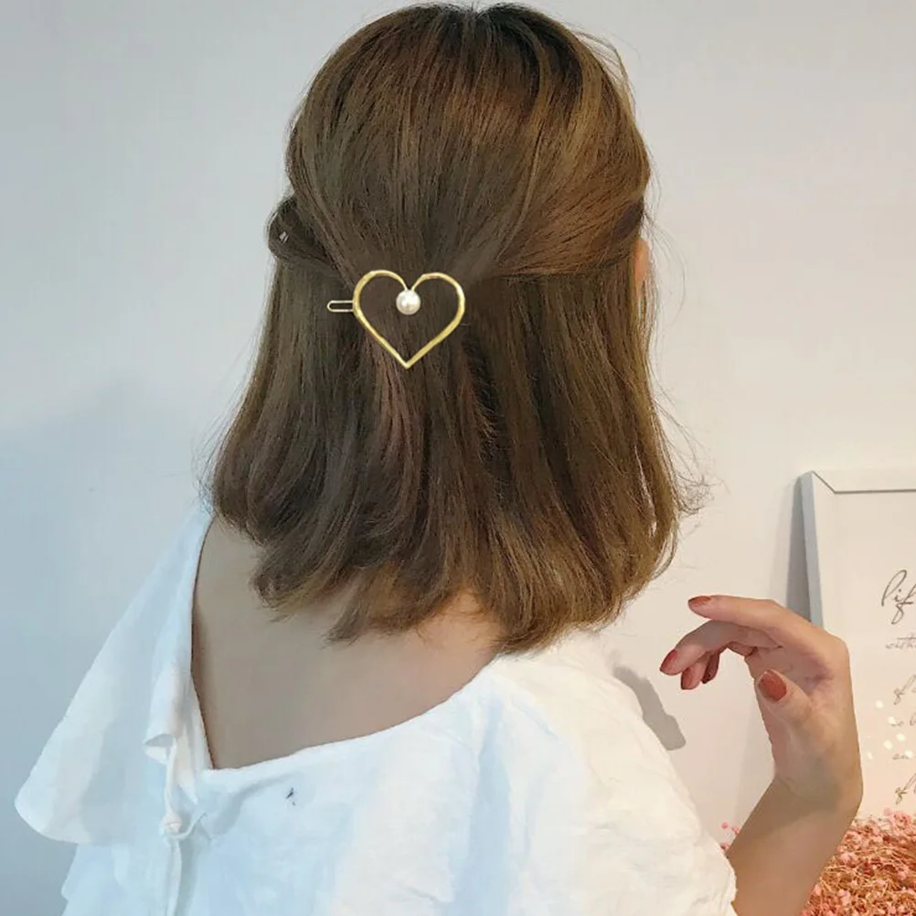 

3pcs Heart Shaped Hollow Hair Clips Pearl Inlaid Alloy Barrettes Non Slip For Party Wedding Headdress Hairstyling Tools Gift