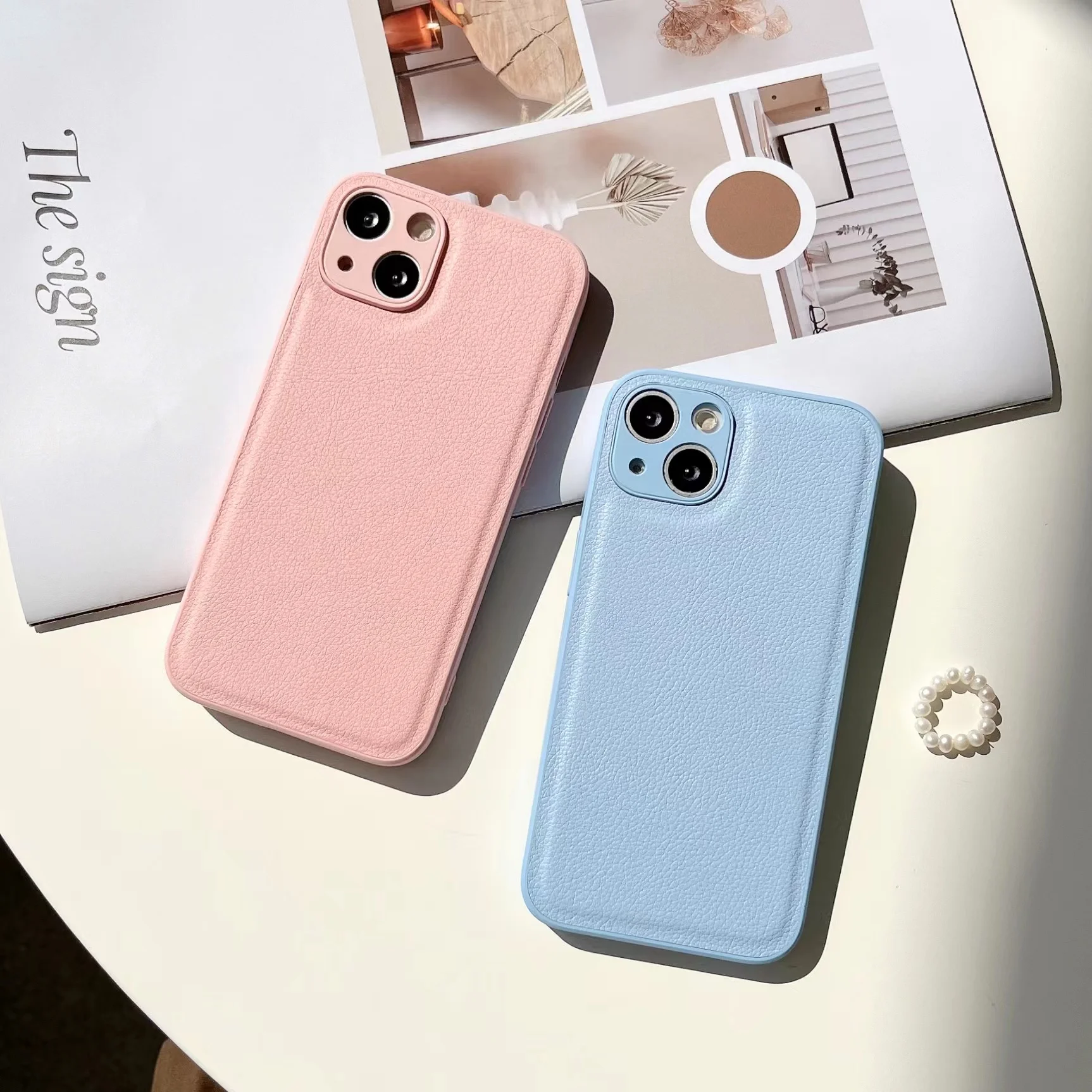 Luxury Solid Color Pu Leather Silicone Phone Case For Iphone 11 12 13 14 15 16 Pro MAX X XR XS SE 7 8Plus White Brown Pink Cover