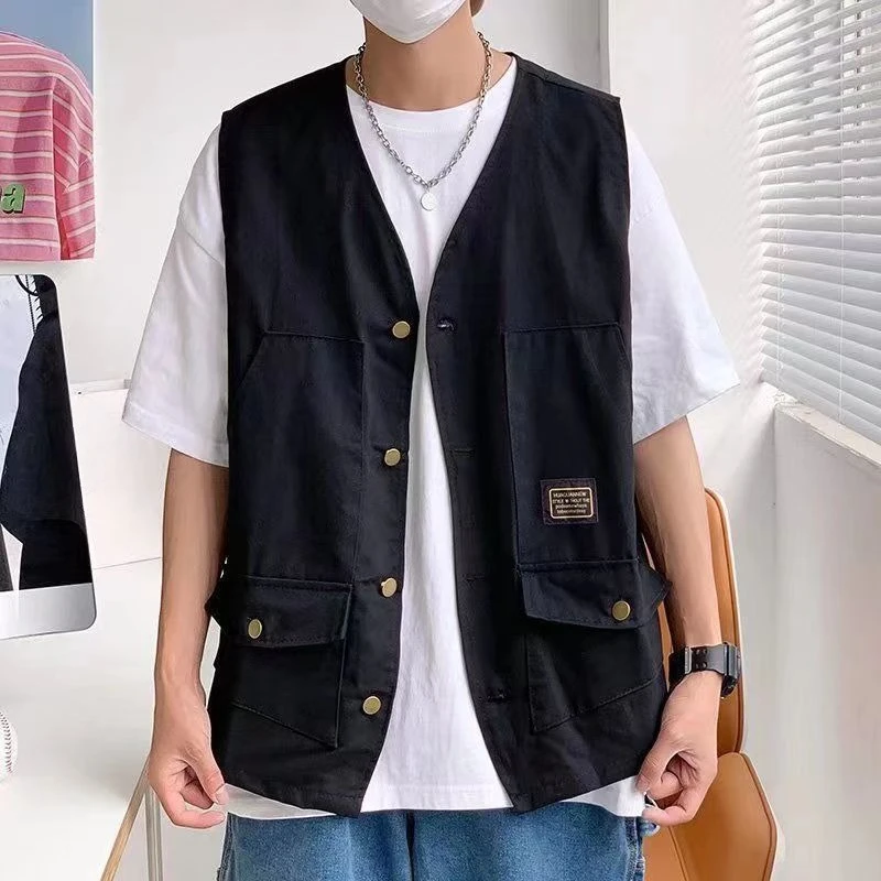 

Japanese Style Unisex Lightweight Summer Utility Vest Loose Fit Multi Pocket Casual Layering Tank Top No Brand