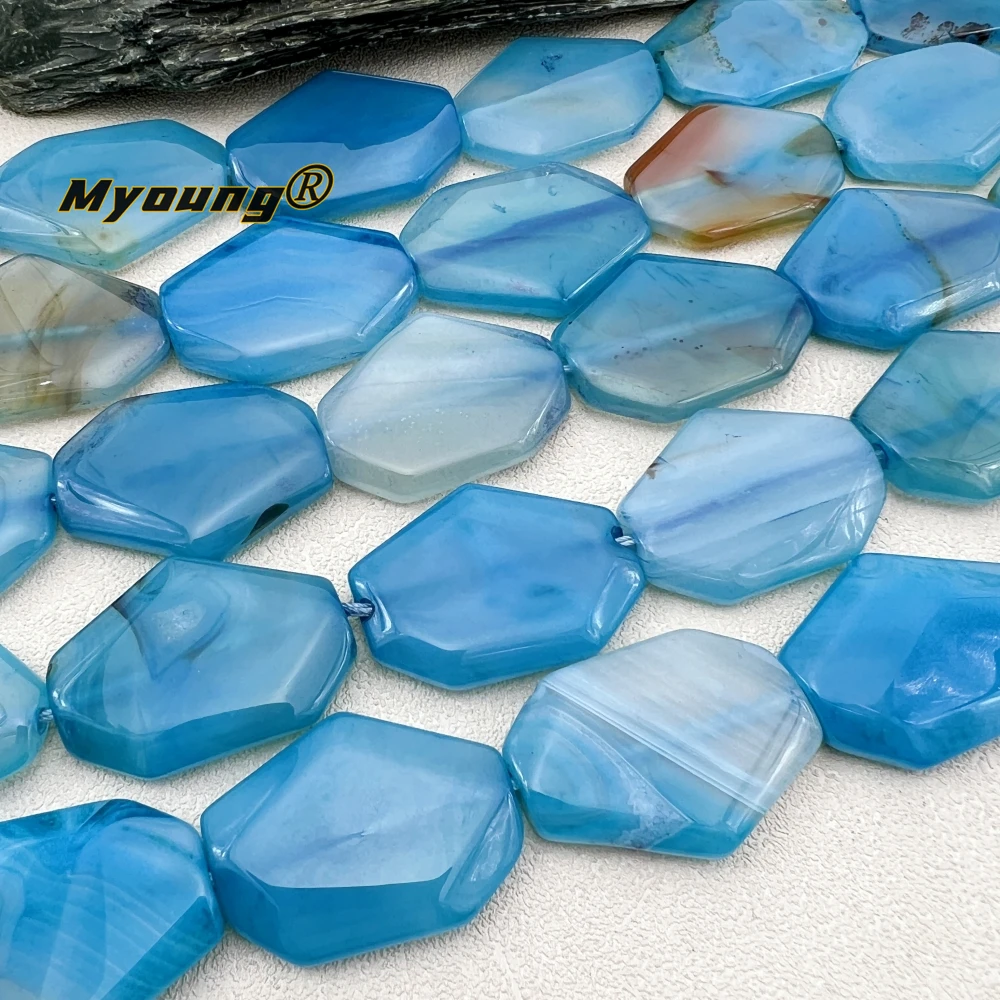 Large Blue Agates Slice Focus Pendant Beads For DIY Necklace Jewelry Making MY240115