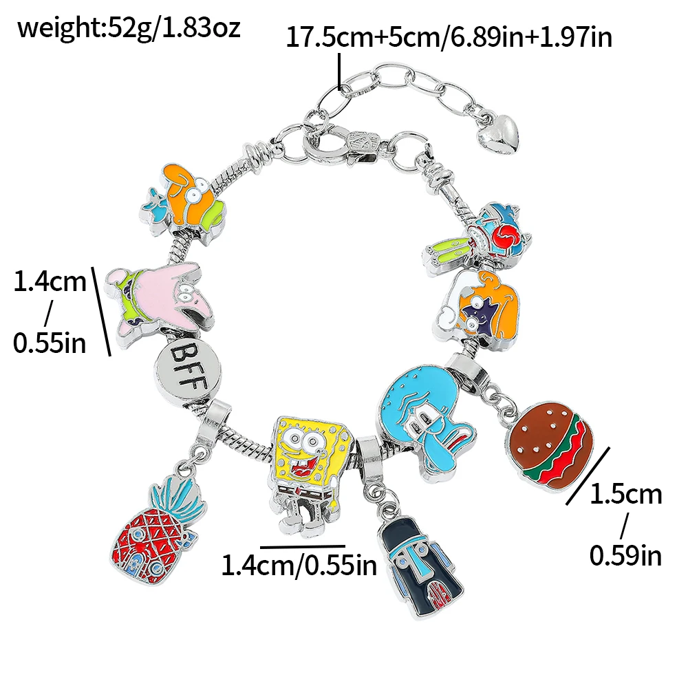 Cute SpongeBob Bracelet BFF Charms Pineapple House Krabby Patty Pendant Beaded Bracelet Anime Cartoon Accessories