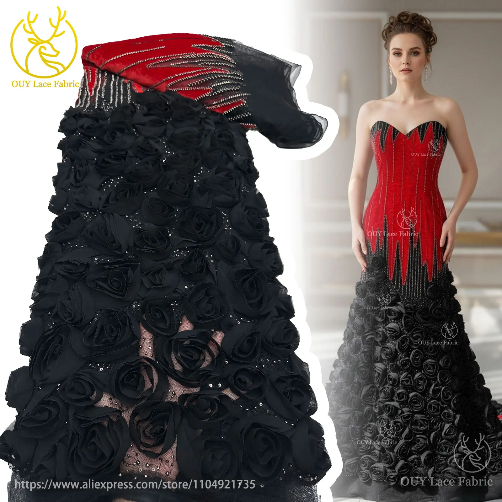 

3D цветочная африканская сетчатая бархатная вышитая бисером кружевная ткань 2026, нигерийская кружевная ткань с блестками, подходит для свадебных платьев