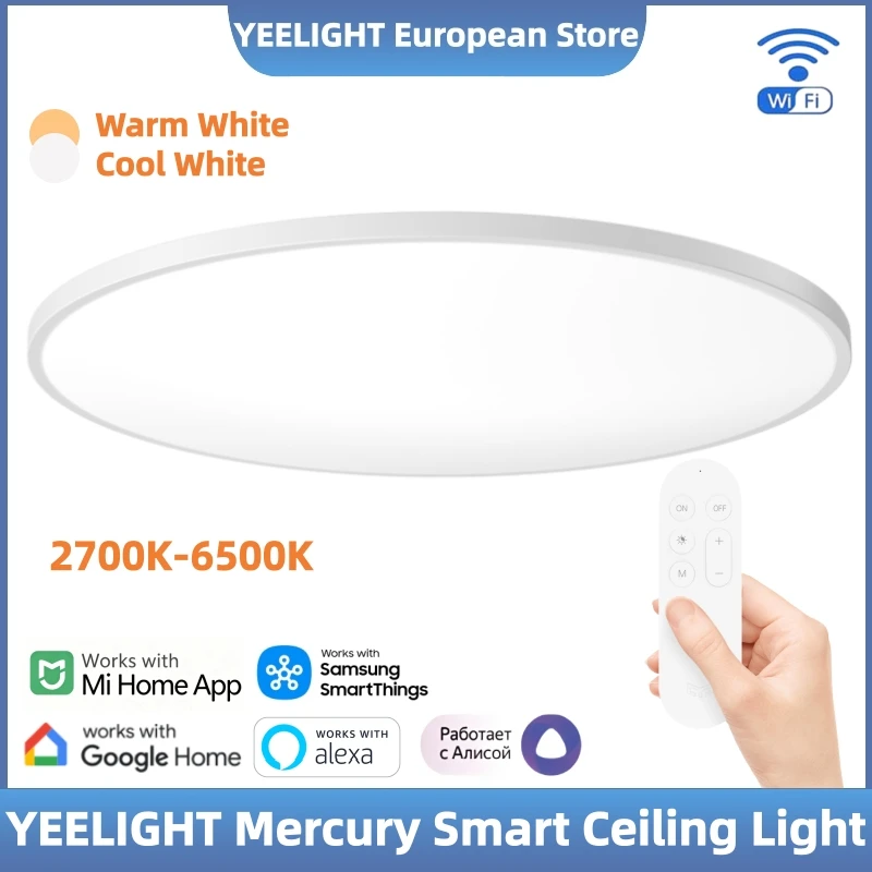 Yeelight Lampada da soffitto intelligente Mercury WiFi dimmerabile, luce bianca calda/bianca fredda 6500K, controllo vocale intelligente compatibile c