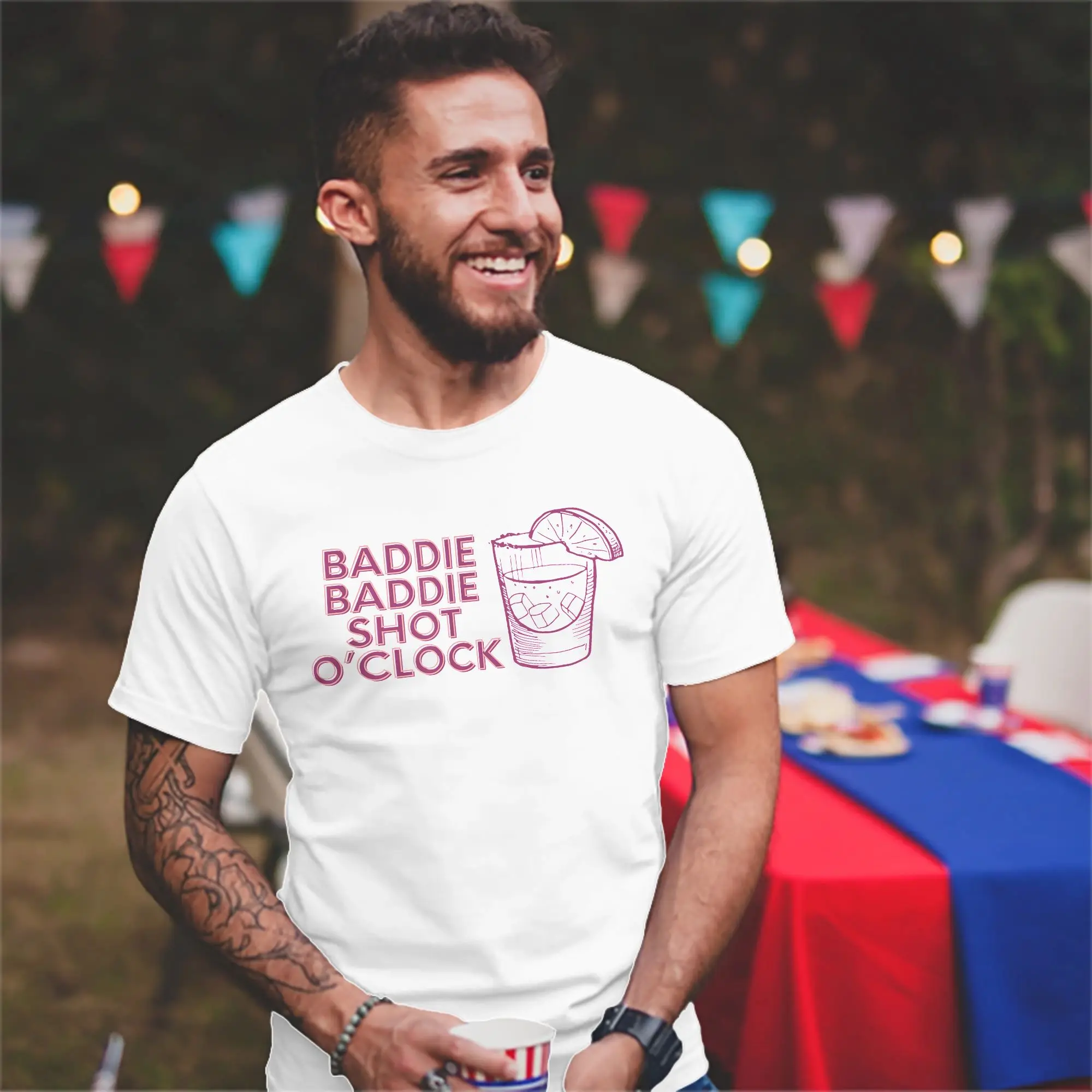 Baddie Baddie Shot O-Clock Drinking for Baddies T Shirts for Men Cotton T-Shirt Crew Neck  Tee Shirt Short Sleeve Clothing