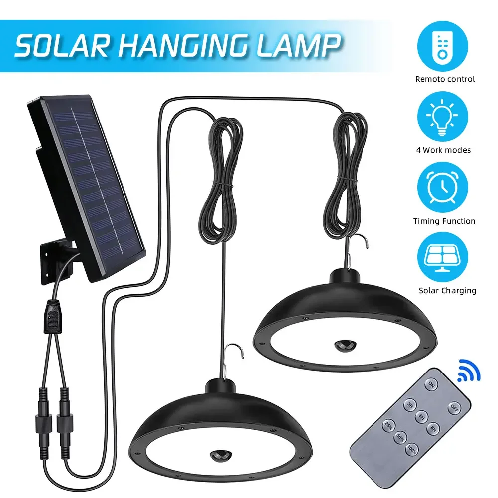 Solar Pendant Light Outdoor Waterproof LED Lamp Sensor Hanging Lam with Remote Control for Garden Yard Bedroom Balcony