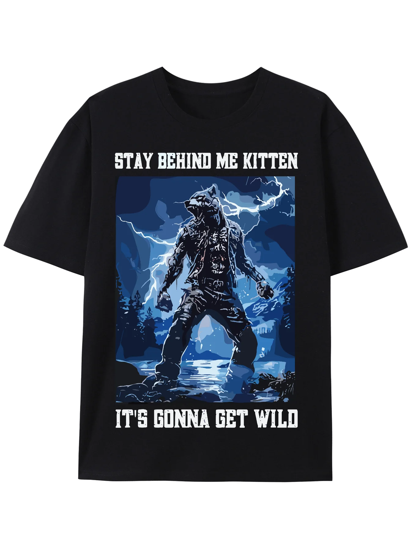 Awkwardly Alpha Wolf T-shirt - Werewolf Meme Design Behind Me Summer Unisex Loose and Breathable Cotton T-shirt Top