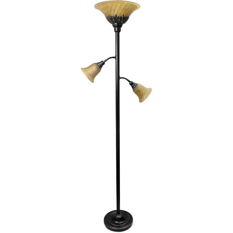 

LF2002-RBZ 3 Light Floor Lamp with Scalloped Glass Shades, Restoration Bronze/Champagne