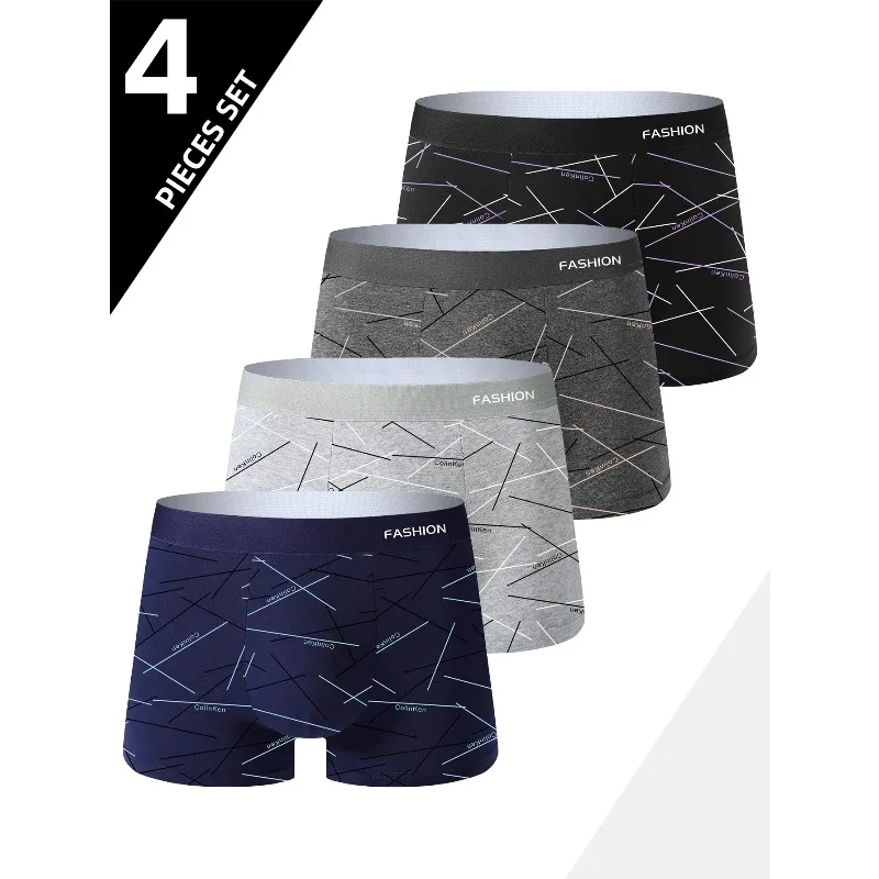 

men's underwear, comfortable, soft and fashionable daily line print intimate boxer briefs, sporty and breathable boxers
