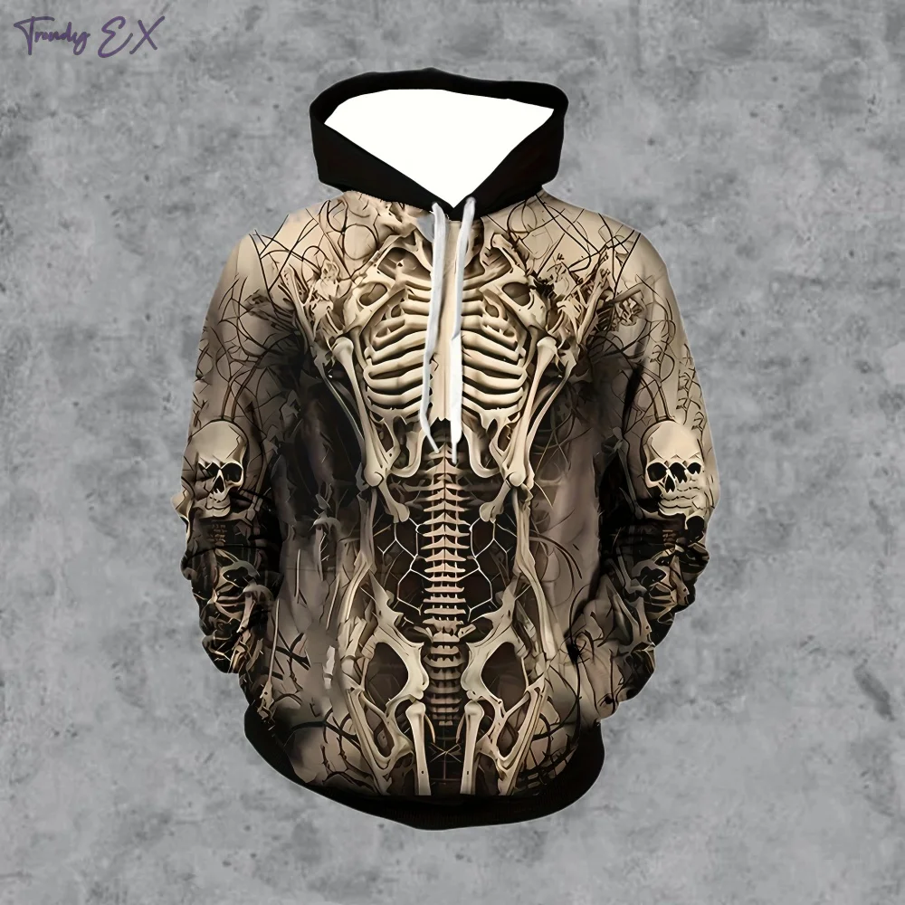 Fashion 3D Skull Print Hoodie Men Punk Harajuku Sweatshirts for Men Blouse Comforts Kangaroo Pocket Long Sleeve Men's Clothing