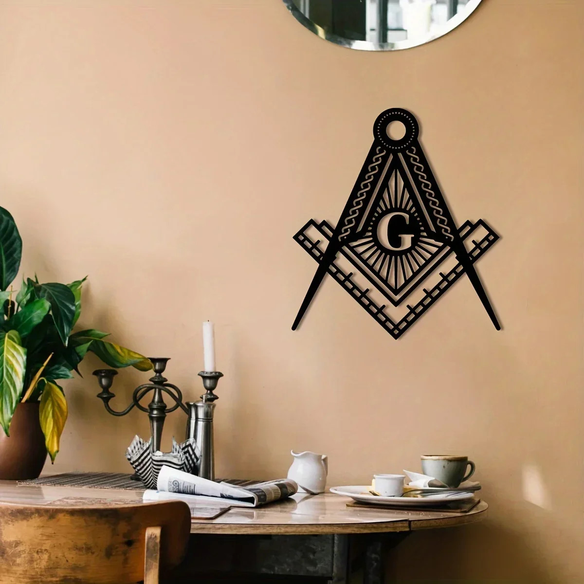 1pc Iron Freemason Wall Plaque, Geometric Masonic Emblem with Intricate Patterns, Durable Indoor Decor for Father