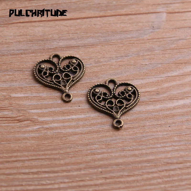 20pcs 18*21mm Two Color Zinc Alloy Necklace Charm Jewelry DIY Hollow Herat Connector Pendant Necklace