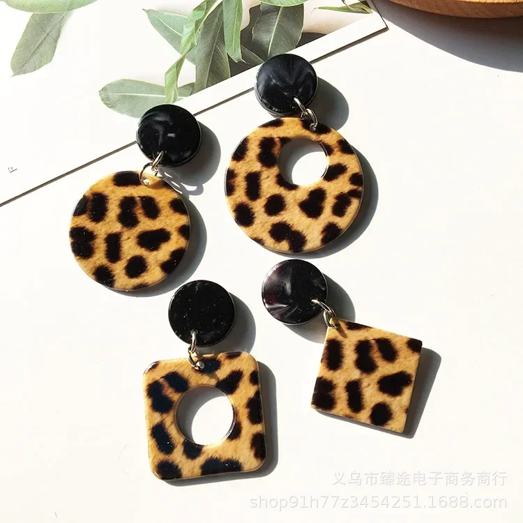 5pcs acrylic geometric openwork square round leopard print spot accessories DIY handmade earrings jewelry material wholesale