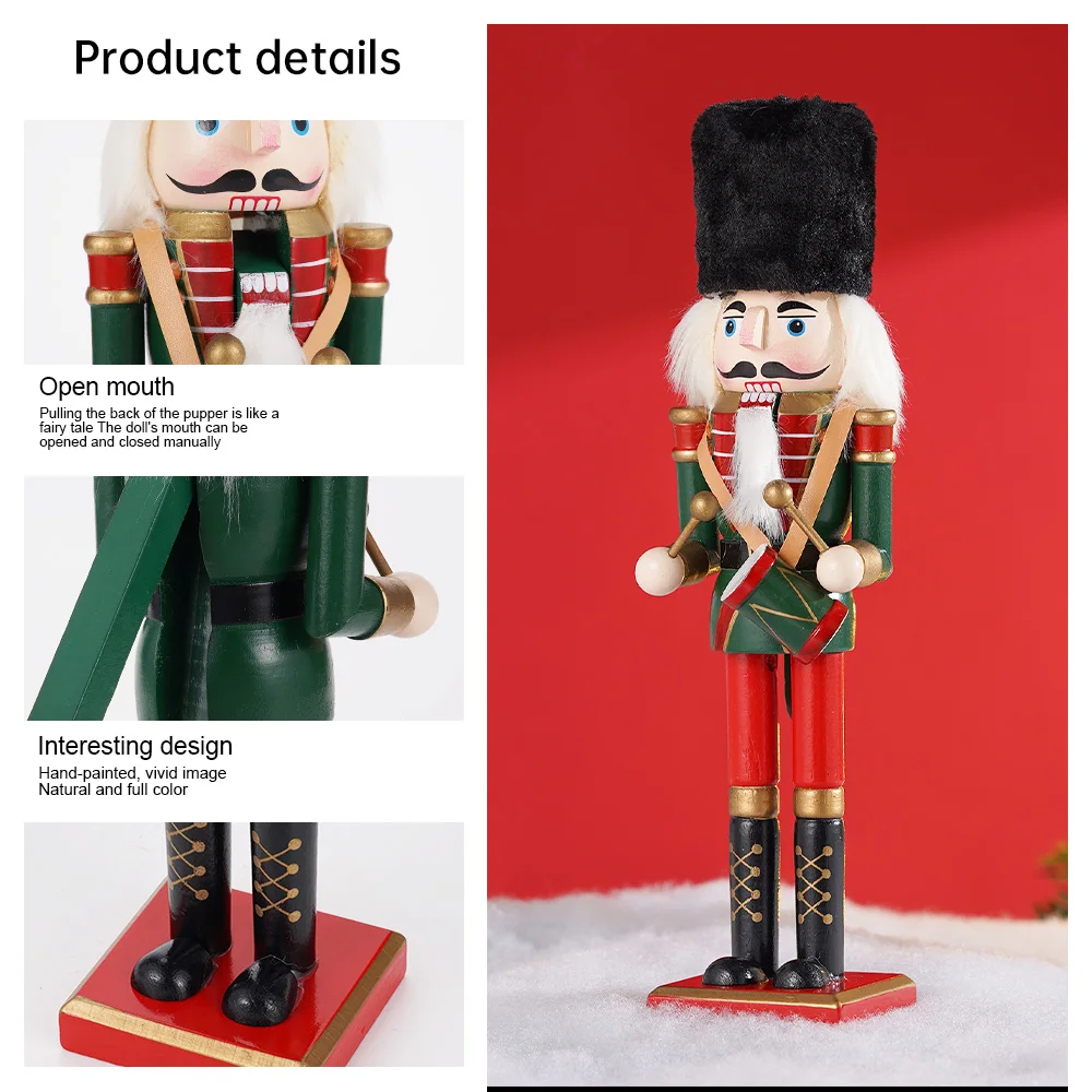 30CM Christmas Nutcracker Soldier King Doll Vintage Wooden Figurines Hand Painted Craft Decor Holiday Gift Ornament Home Decor