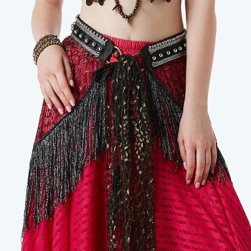 

Tribal Fusion Bellydance Clothes Costume Accessories Fringe Wrap Belts Hip Scarf Metallic Studs Belly Dance Belt