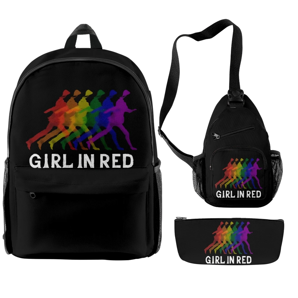 Girl In Red Rainbow Silhouette Backpack Three Piece Set Unisex Shoulders Bag Fashion Streetwear Travel Bags