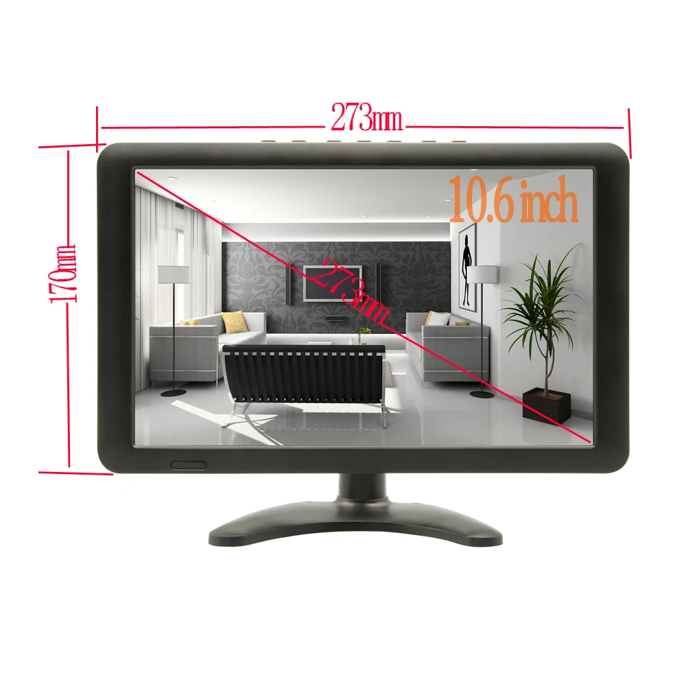 10.6 Inch CCTV Monitor Mini TV Computer PC Monitor IPS 1280x768 LCD With HDMI VGA  AV BNC For CCTV Security Camera Car Rear View