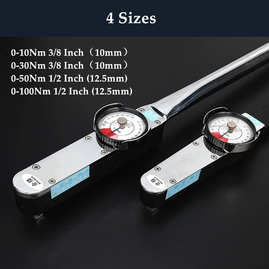 1/2-Inch 3/8-Inch Drive Memory Needle Dual Scale Torque Wrench Meter Range 0 to 100Nm For Automotive Repair Nuclear Industrial