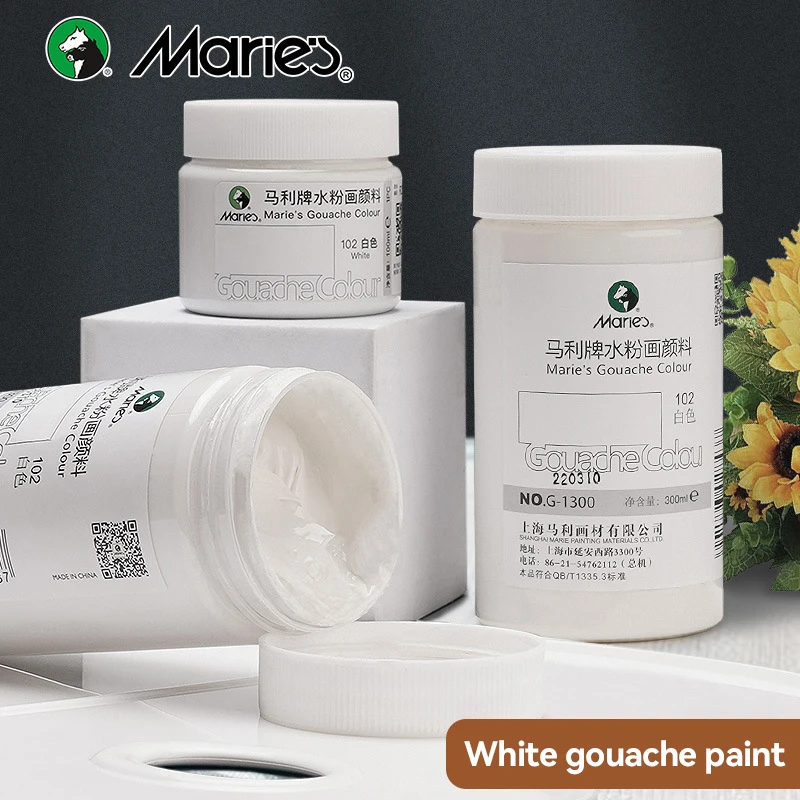 طلاء الغواش الأبيض 100 مللي/300 مللي زجاجات يسلط الضوء على صبغة ألوان الغواش للتلوين رسم الألوان المائية قماش الخشب