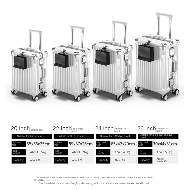 กระเป๋าเดินทางอลูมิเนียมคุณภาพสูงแบบหนาพร้อมพอร์ตชาร์จ ขนาด 20 นิ้ว ล้อลากคู่แบบหมุนได้ กระเป๋าเดินทางขึ้นเครื่องได้