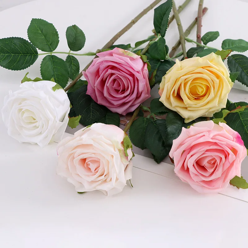 

Real Touch Fake Latex Rose Flowers Nordic Dining Table Home Decor Pink White Moisturizing Artificial Roses Wedding Decoration