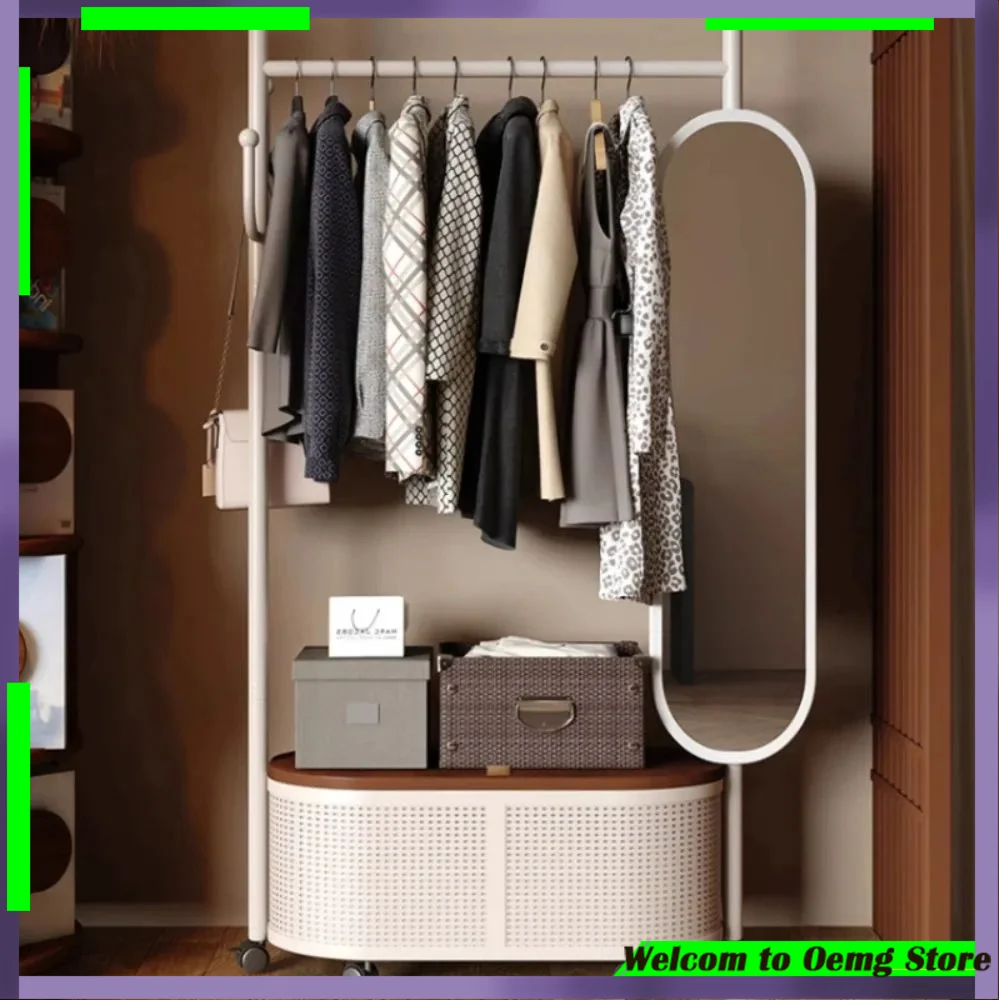 Portable Clothes Rack With Wheels Stylish Mirror Design Space Saving Organizer Perfect For Home Decoration And Storage Solutions